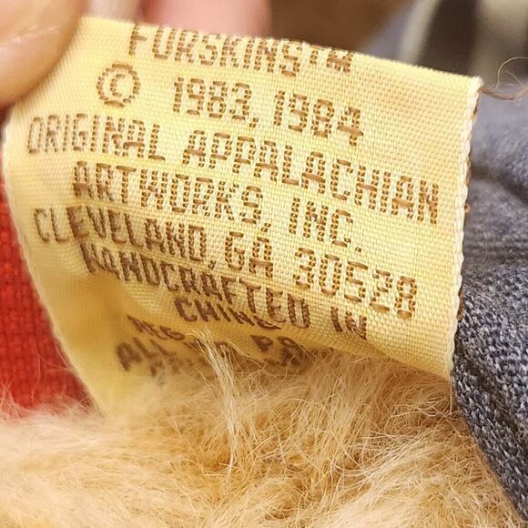 XAVIER ROBERTS Vintage 1986 FURSKINS 
23" STUFFED BEAR Plaid Denim Collectible - Picture 6 of 7